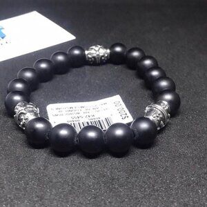 Men’s Designer Bracelet – Oxidized Sterling Silver, 10MM Beaded Style (Brand New